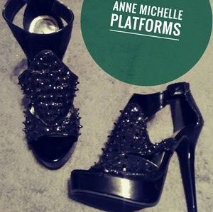 Anne Michelle Black Spikey Platform heels